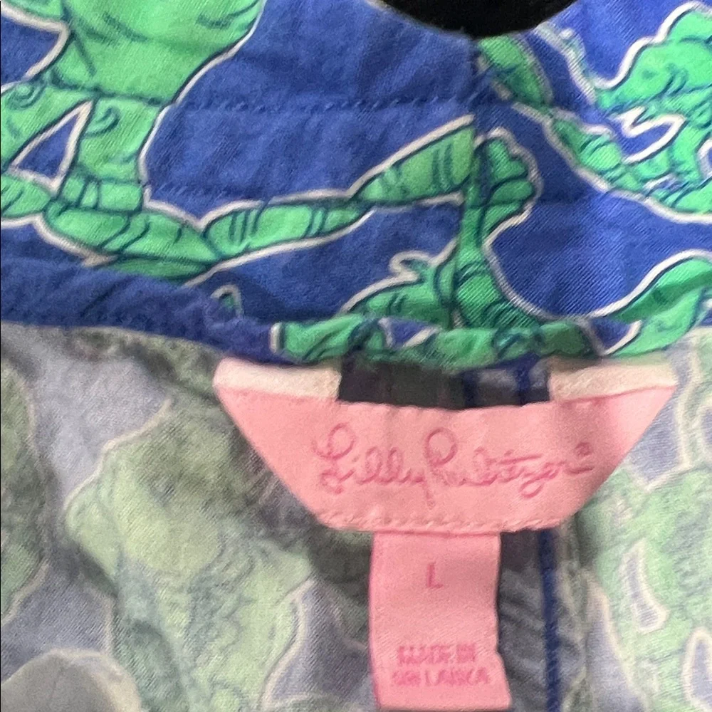 Lily Pulitzer Get Trunky Blue Green Rayon Resort Pant Sz L